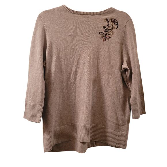 Vtg Floral Embroidered Women's Cadigan Sweater Tan & Pink Size M Ppreppy Boho - Picture 2 of 10